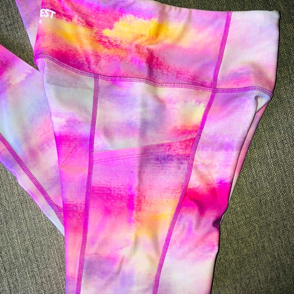 Nine West Pink & Orange Watercolor Leggings - Picture 2 of 6